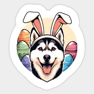 Siberian Husky with Bunny Ears Enjoys Easter Morning Sticker